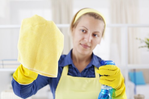 Mattress cleaning tools and fresh bedding in a bedroom