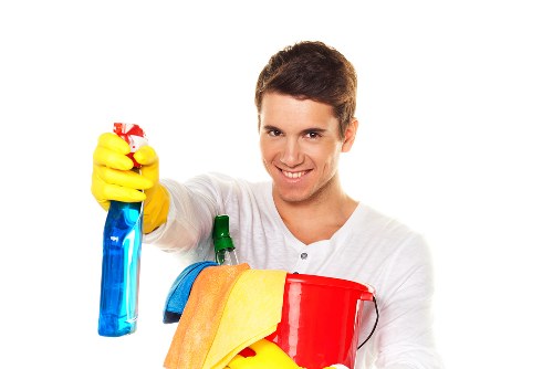 Technician cleaning a couch with steam extraction